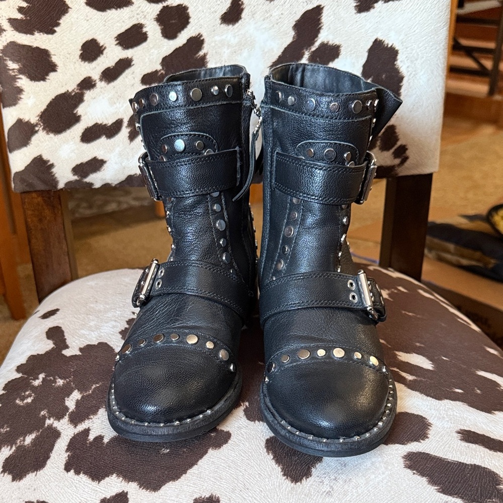 Sam Edelman Black Combat Boots with Silver Accents